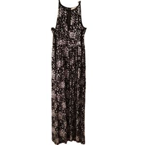 MICHAEL KORS SIZE XL BLACK FLORAL PRINTED KEYHOLE MAXI DRESS